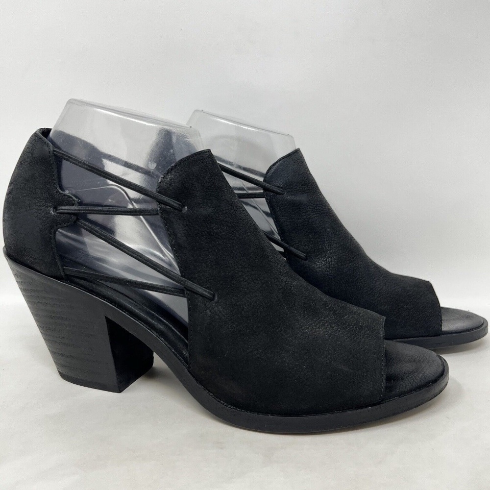 Eileen Fisher Shoes Womens 9 Black Suede Nikki Peep Toe Strappy Block Heel